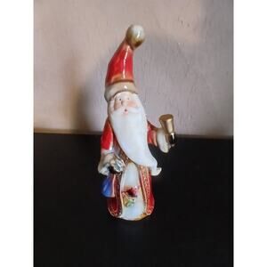 Christmas Vintage Santa Ceramic Figurine Old World Style w/ Bell